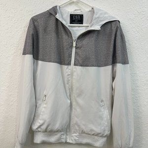 Men CSG Long Sleeve Full Zip Outsider Hooded White Windbreaker Jacket SMALL